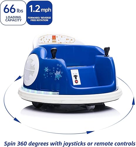 Miniatura 4 de Coche de parachoques para niños, vehículo eléctrico de 6 V con control remoto, música, luces intermitentes coloridas, funciona con pilas (azul