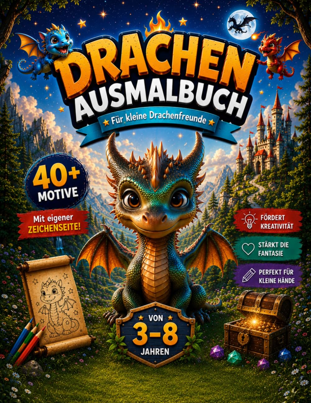 Drachen Ausmalbuch: Für Kinder von 3 bis 8 Jahren – Fantasievolle Drachenmotive zum Ausmalen