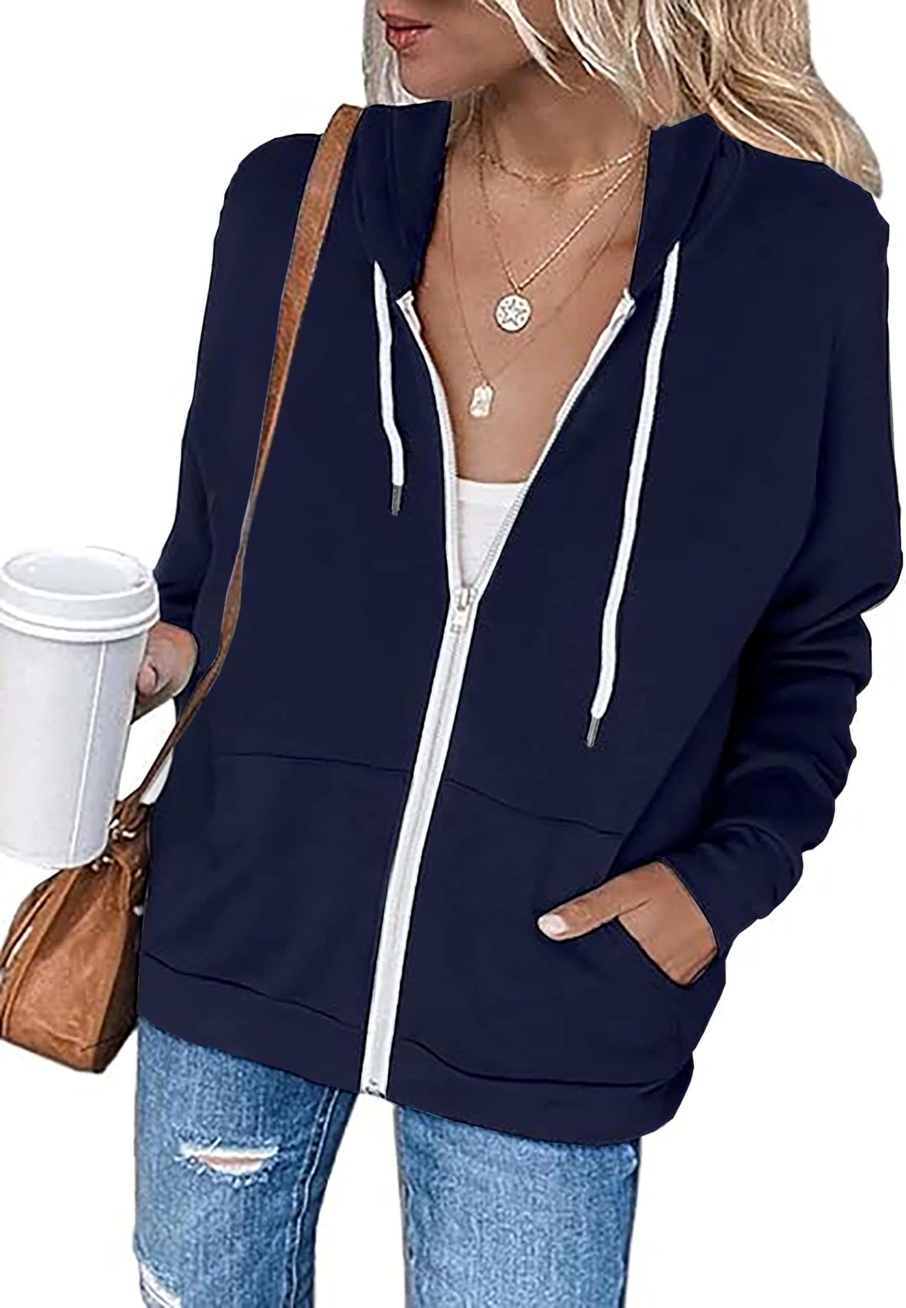 Jhsnjnr Sweatjacke Damen Kapuzenpullover Langarm Reißverschluss Pullover Fleecejacke Sport Sweatshirt Jacke Zipper Hoodie