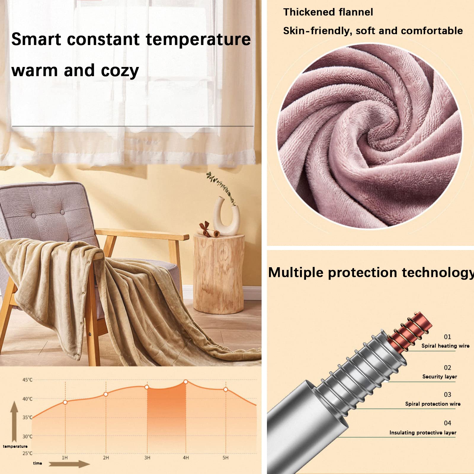 Manta de Tiro con calefacción eléctrica USB para el hogar, Manta de calefacción Individual de Temperatura de 3 velocidades, Calentador de Franela cómodo para Oficina