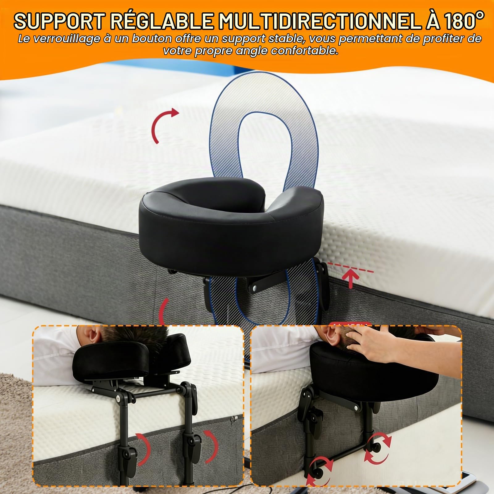 BRGD Appuie-tête de Massage pour Lit, Réglable à 180 ° Berceau D'appui-tête avec Support de Coussin pour Divers Environnements, Notamment Maison, L'école et Centres de Bien-être