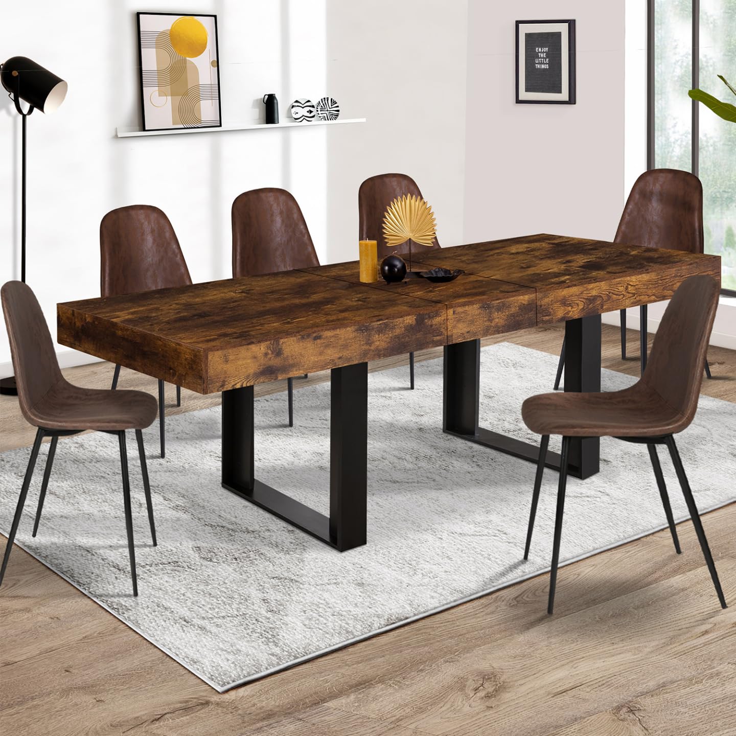 IDMarket - Table à Manger Extensible Rectangle Phoenix 4-8 Personnes Bois Effet Vieilli et Noir 160-200 cm