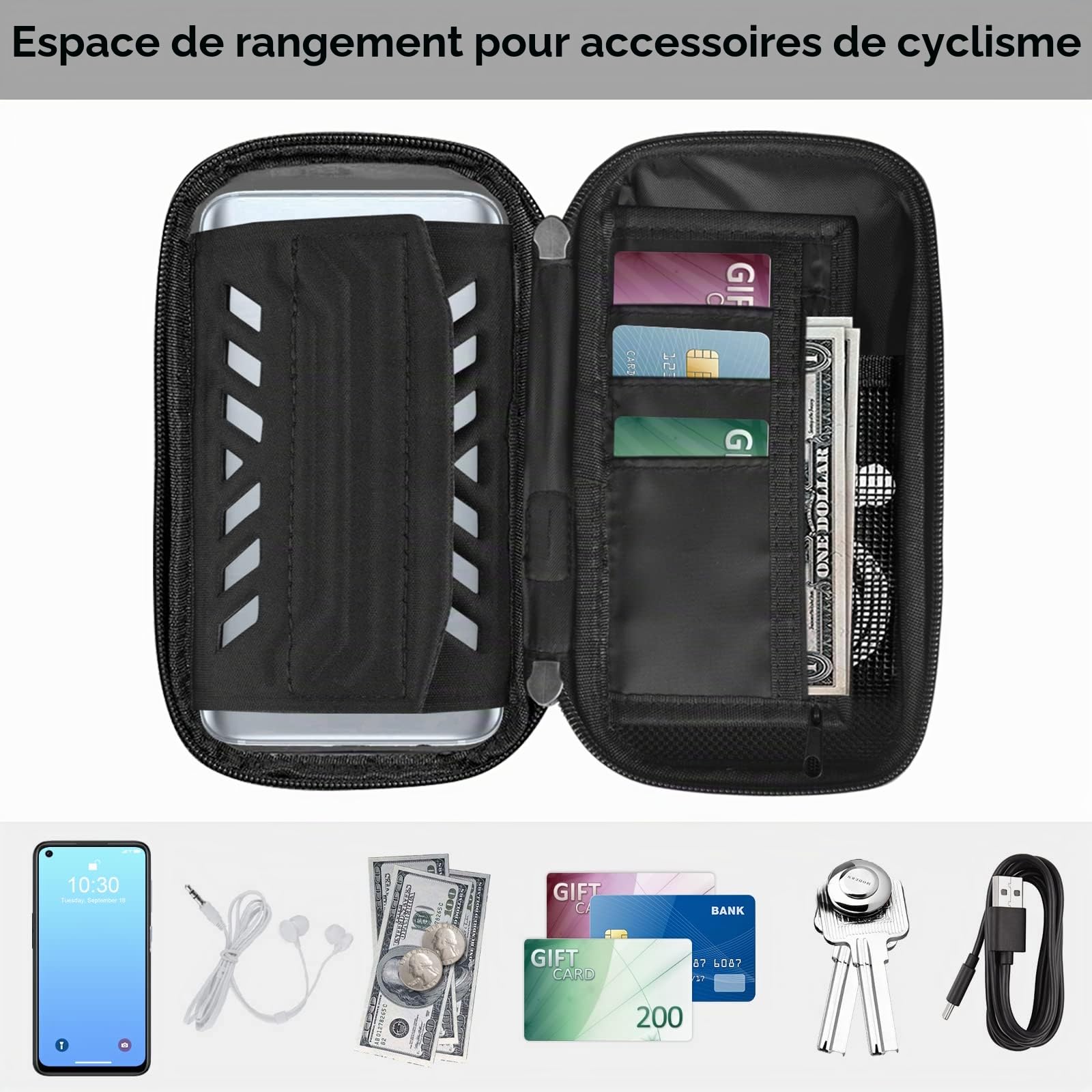 Support Téléphone Vélo Etanche, Sacoche Vélo Guidon Cadre Porte Telephone Velo VTT Trottinette Electrique Rotation 360 avec Espace Rangement Ecran Tactile pour Smartphone sous 7 Pouces