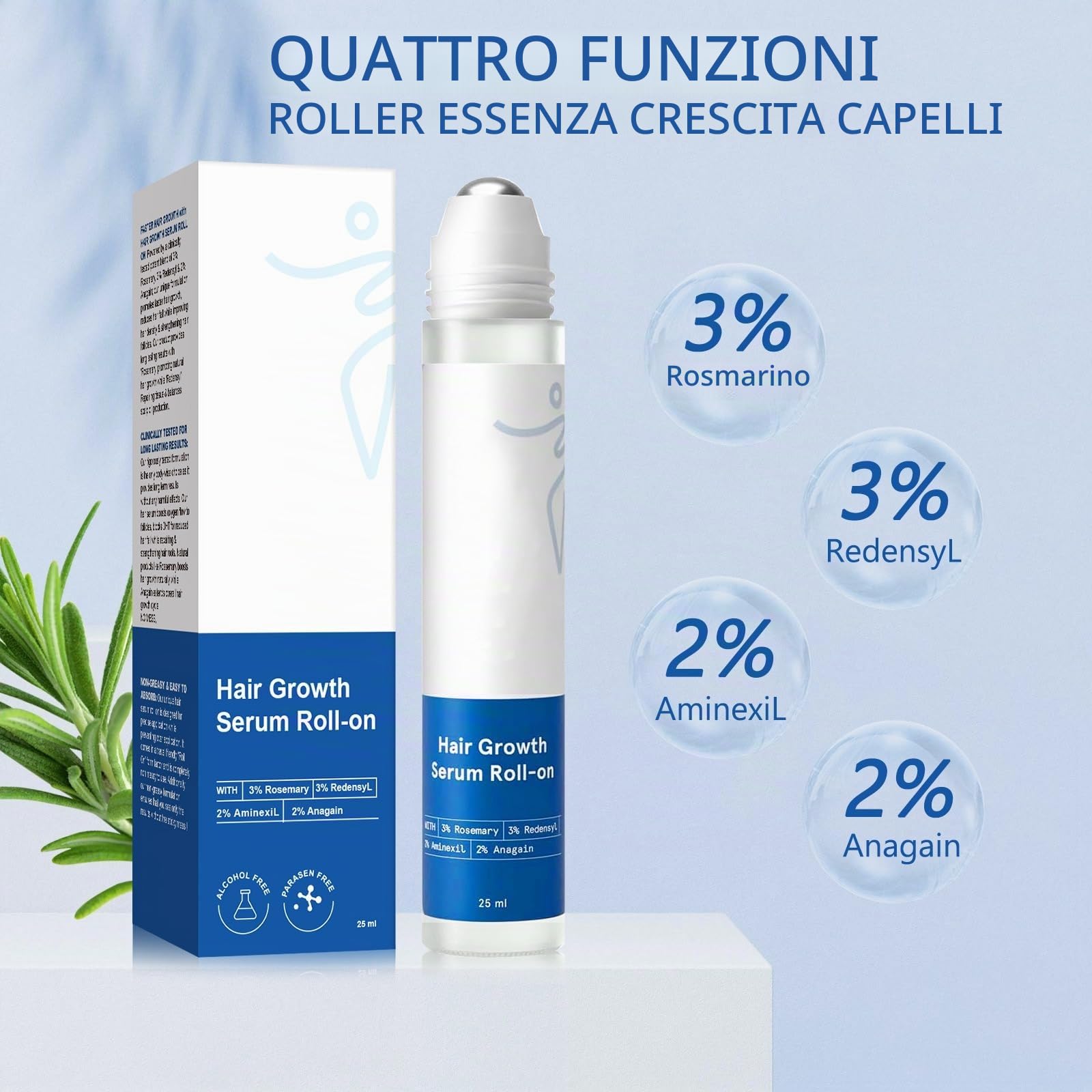 Depura - Siero Rigenerante Per Capelli – Siero Roll on Capelli - Anti Caduta Rinforza Radici Crescita Sana Cuoio Capelluto Non Grasso Leggero Trasportabile Uomo Donna (3 Pcs)
