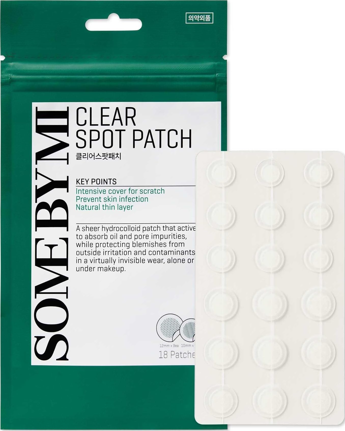 SOME BY MI 30 Days Miracle Clear Spot Patch - Pack of 1, 18 Counts, 2 Size(10mm 9Counts, 12mm 9Counts) - Hydrocolloid Acne, Zit and Pimple Patches - Invisible and No Irritation - Korean Skin Care
