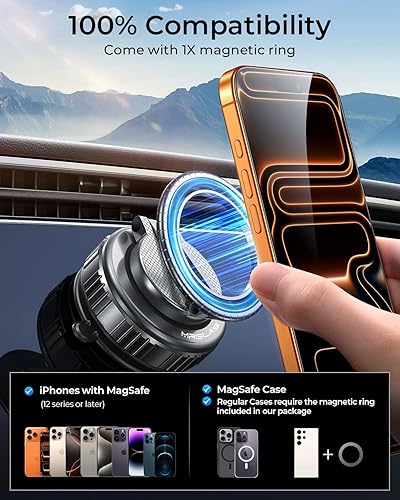 Miniatura 7 de MRGLAS Soporte magnético para teléfono Magsafe con rotación de 360 y rotación de 360, para soporte de teléfono con ventosa Magsafe más de 109 libras