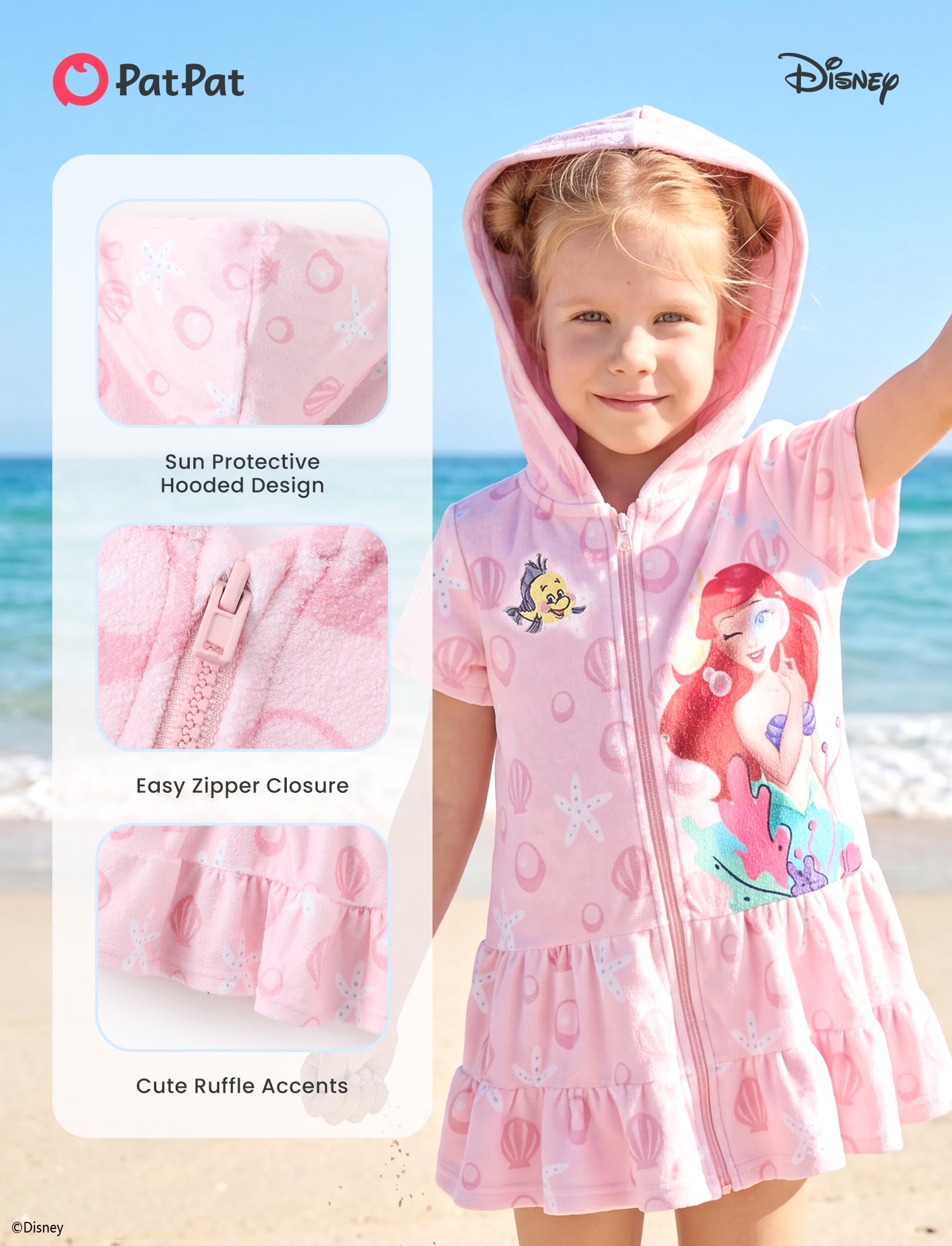 Disney Costume da bagno con cappuccio e cerniera, motivo: Principessa Frozen, Stitch Marvel, Minnie