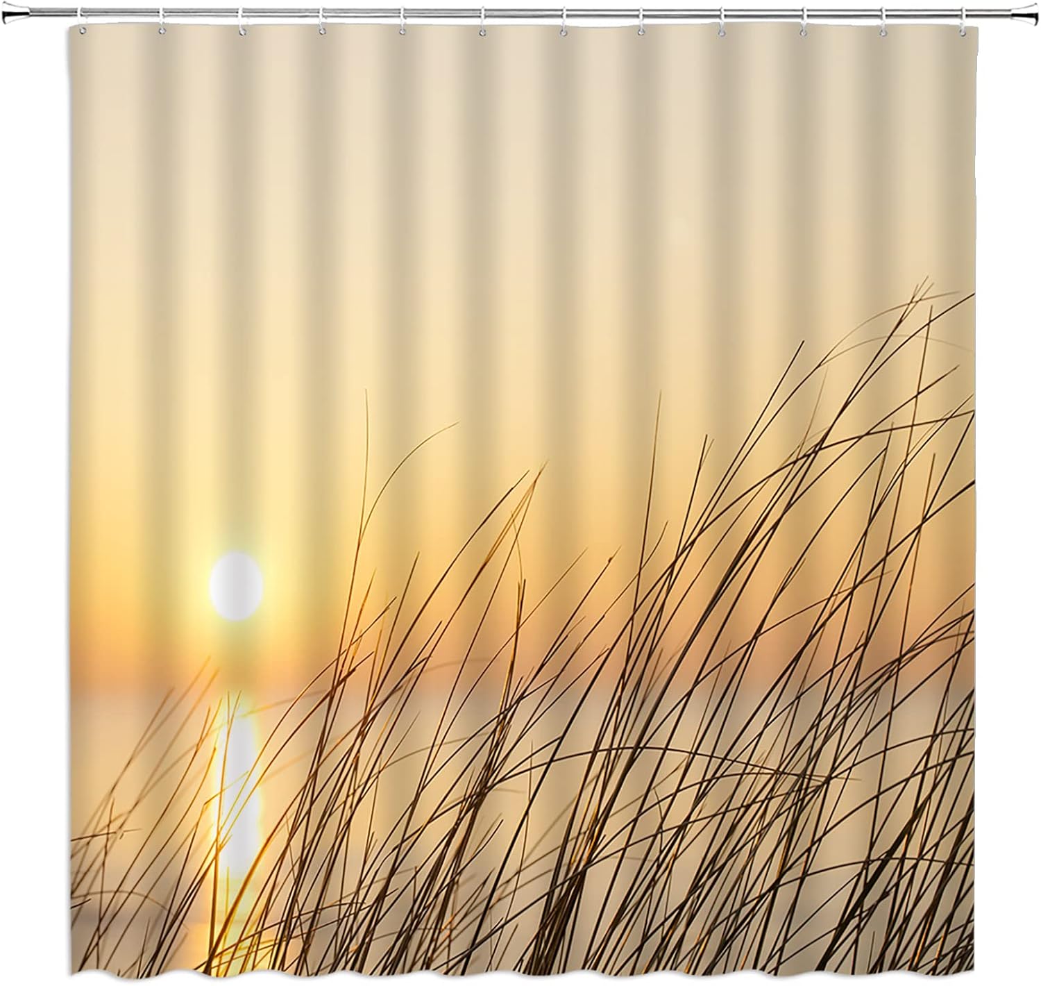 Beach Sunrise Shower Curtain Tropical Ocean Coastal Hawaii Seaside Summer Sunset Sea Pastel Tones Natural Scenery Fabric Bathroom Decor with Hook（70" Wx78 H）