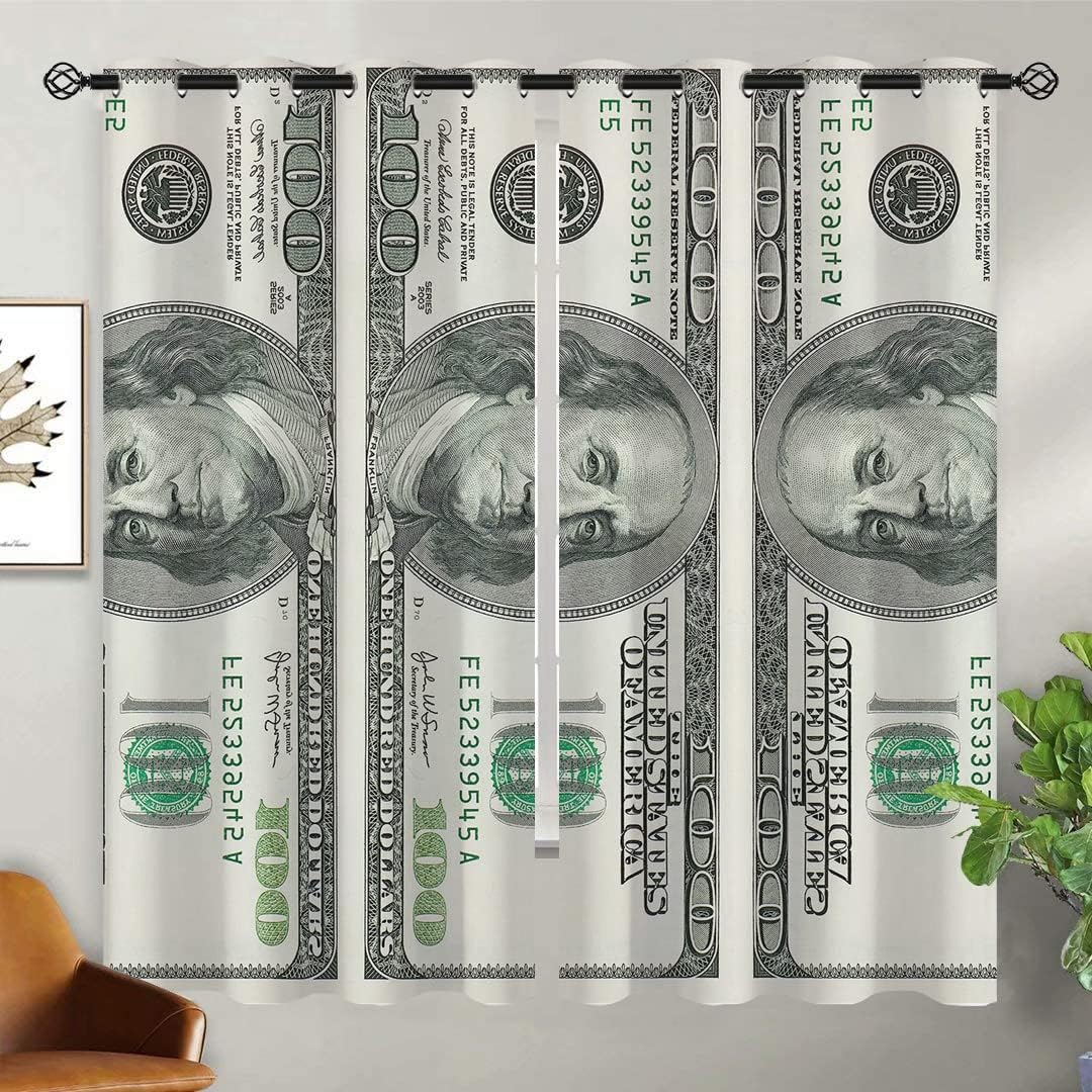Money Blackout Curtains for Girls Boy Home Decor, Franklin Monetary Dollar 100 Dollar Bills Grommet Thermal Insulated Drapes Darkening Window Curtain for Bedroom Living Room, 63 x 63 Inch