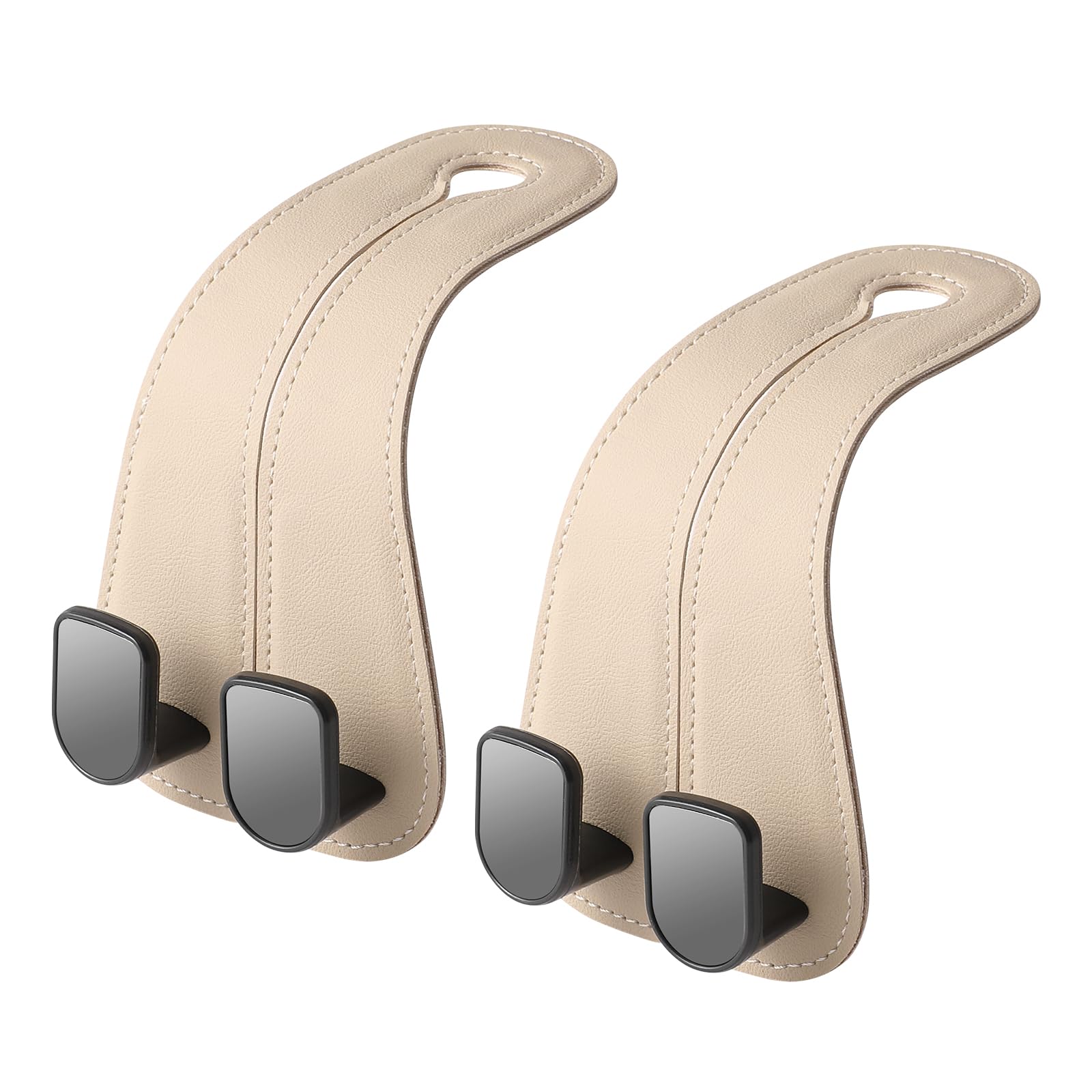 2 Pack Lodkmivi Car Headrest Hooks For Purses And Bags Cute Leather Car Seat Back Head Rest Double Hooks For Bags Cute Pink Beige Car Accessories Headrest Back Seat Handbags Hook (Beige