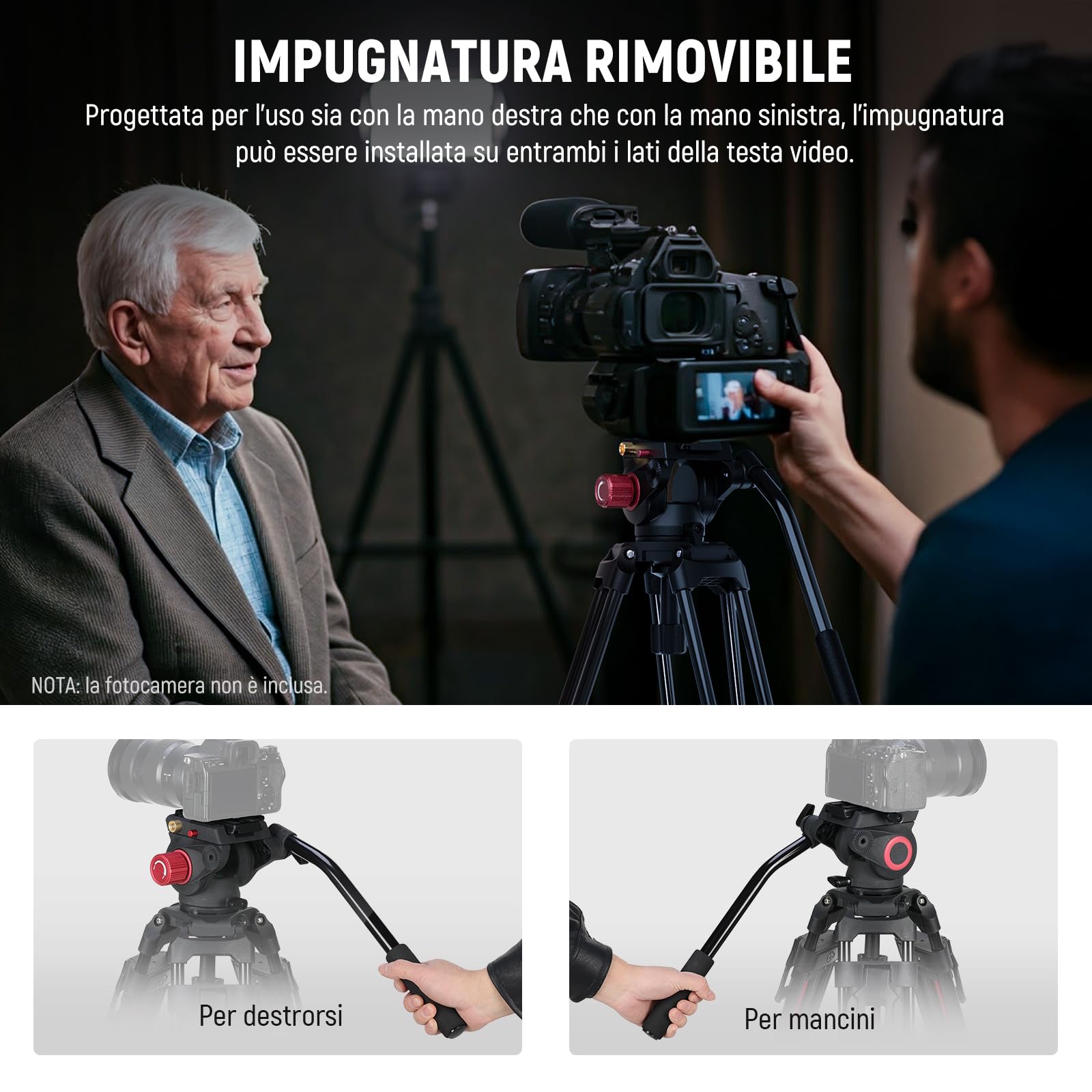 NEEWER LL38 2m Treppiede Video per Fotocamera con Testa Fluida e Panno Pulizia, Tripod in Metallo Robusto con Piastra a Sgancio Rapido in Un Passo Compatibile con Canon Nikon Sony Videocamera, Max 8kg