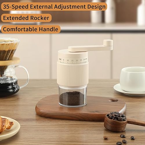Miniatura 5 de Mongdio Molinillo de café manual portátil con 35 ajustes de molienda, molinillo de café de mano, molinillo de café de rebabas cónicas, perfecto para