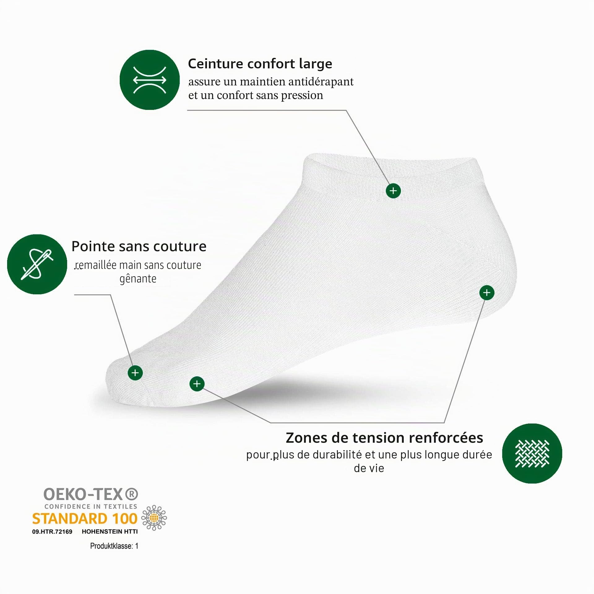 BIOBASICS Chaussettes de sport bio pour homme et femme (4 à 12 paires) - En coton - Certifié Öko-Tex 100