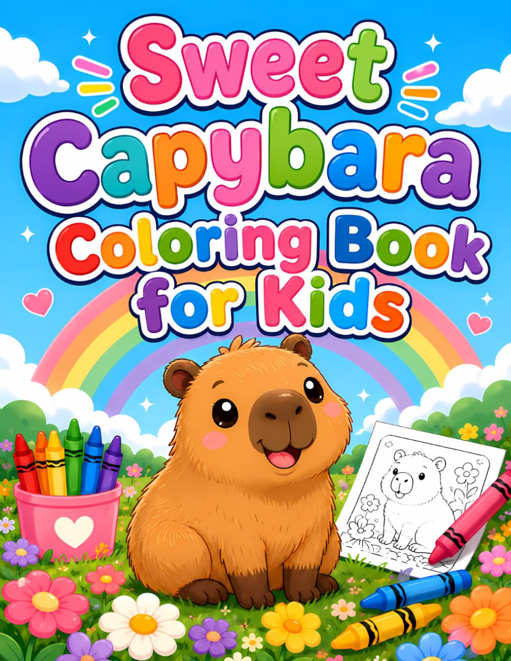 Sweet Capybara Coloring Book for Kids: Cute and Simple Capybara Coloring Pages for Children Ages 4-8