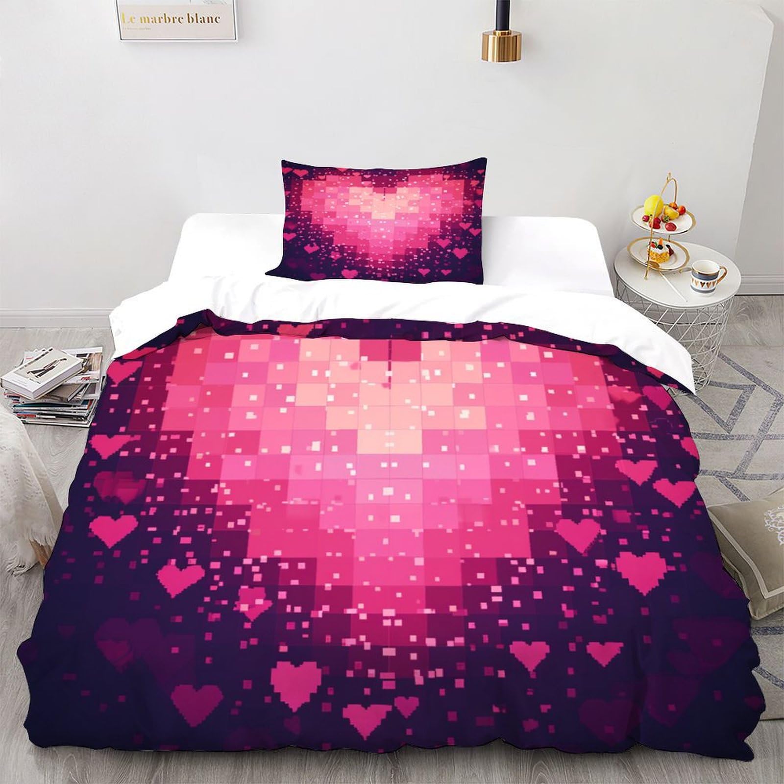 Housse de couette fleurs lotus 135x200cm avec taie d'oreiller en microfibre toutes saisons