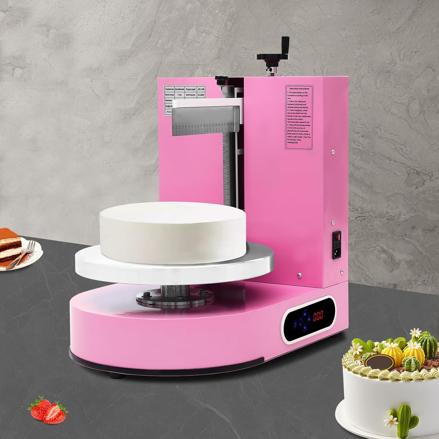 Electric Cake Decorating Machine, Cake Spreading Machine, Pink Birthday Cake Cream Smooth Coating Decoration Machine, Automatic Cream Butter Coating Machine, Commercial Cake Icing Coating Machine