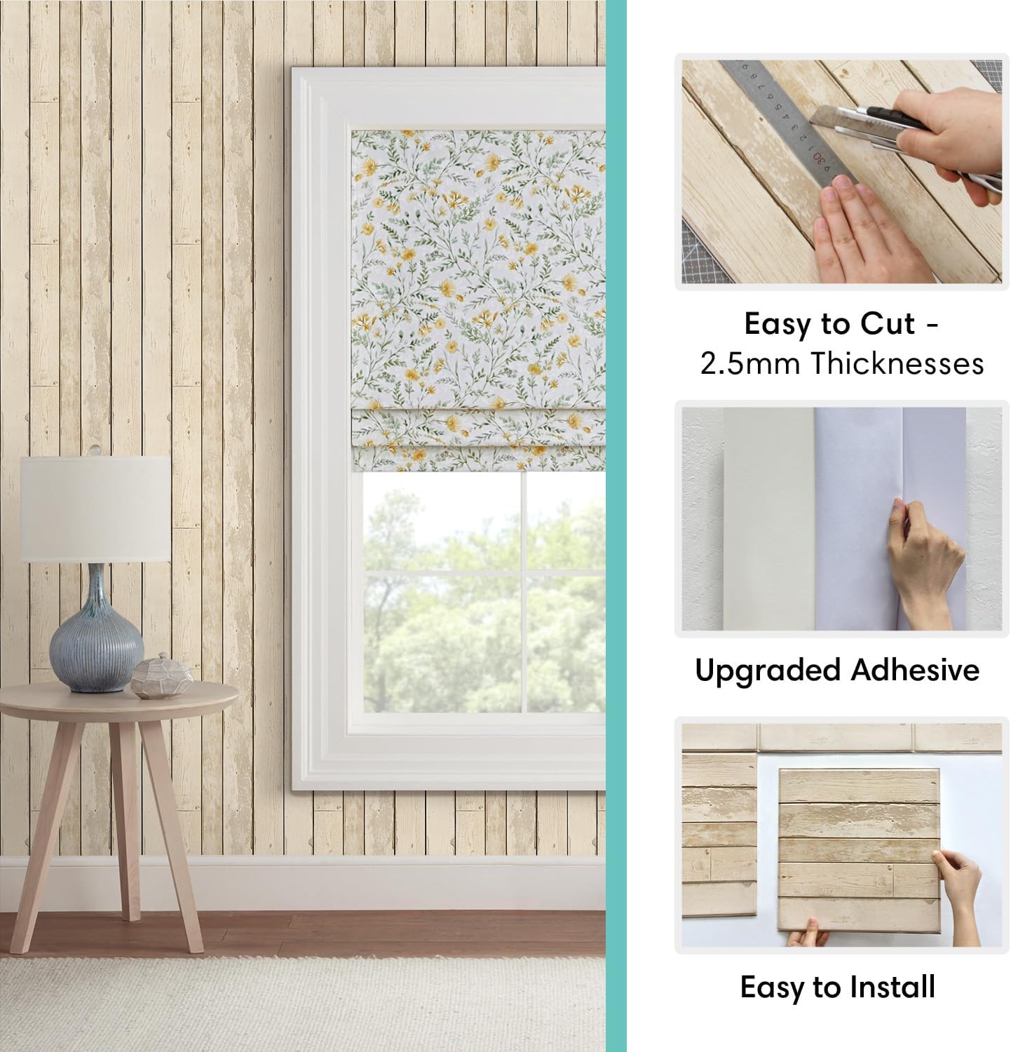Commomy Peel and Stick Faux Wood - 10 Pcs 11.8"x11.8" Not Real Wood, Wall Sticker Tiles Ultralight PVC Wall Covering for Kitchen Backsplash,Bedroom,Retro Interior Decor