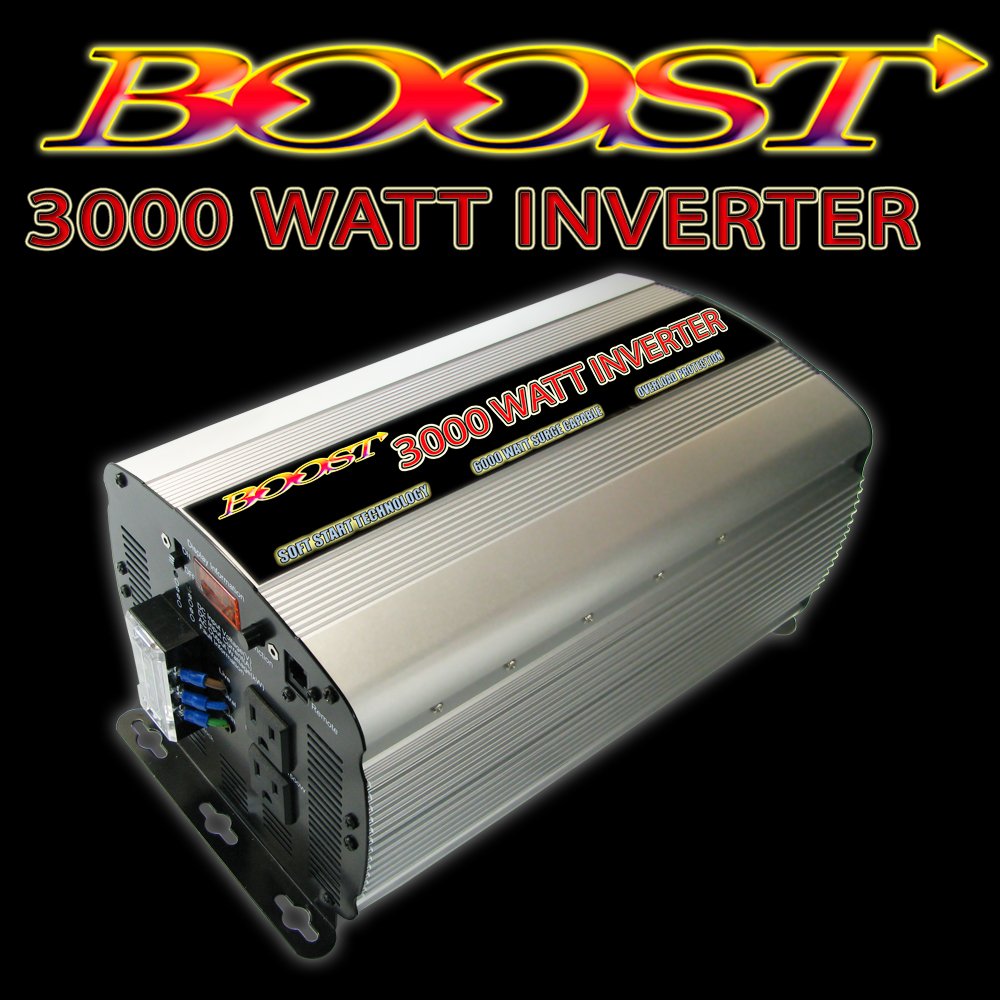 Boost 3000 W Continuous 6000 watt Peak 12v Dc to 120v Ac Car Truck Automotive Power Inverter Grey