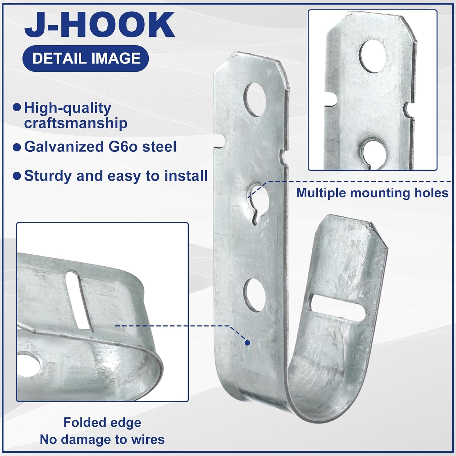 Gisafai 350 Pcs Cable Support J-Hook, 3/4 Inch Metal Garage Hooks for Hanging, Heavy Duty Network for Cable and Wire Management Wall Attaching J Utility, G60 Galvanized Steel, Silver