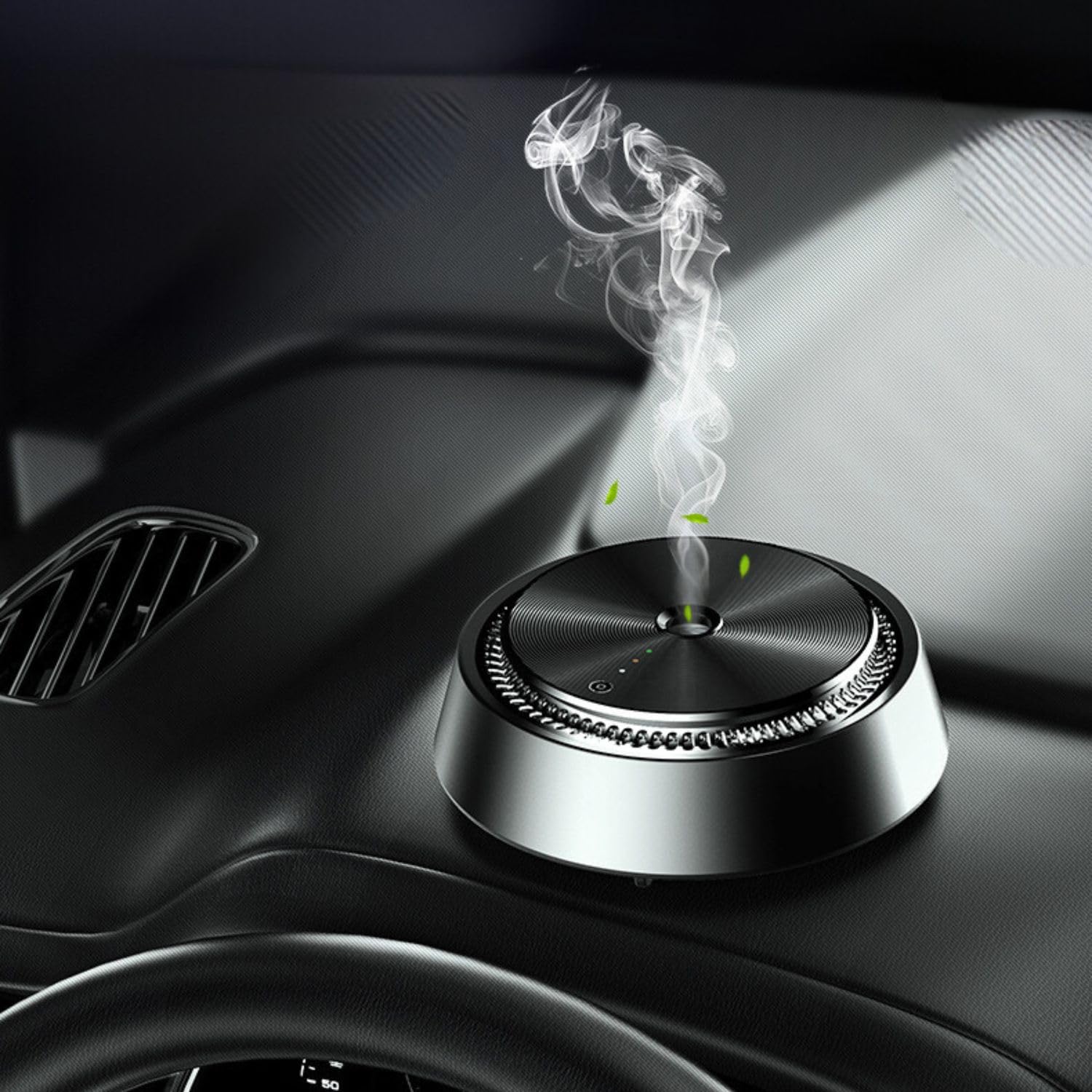 Smart Car Atomizing Aromatherapy Scent Diffuser, Aluminum Alloy Cordless/Wireless Essential Oil Low Noise Air Freshener Diffuser Smart Car, Royal Black