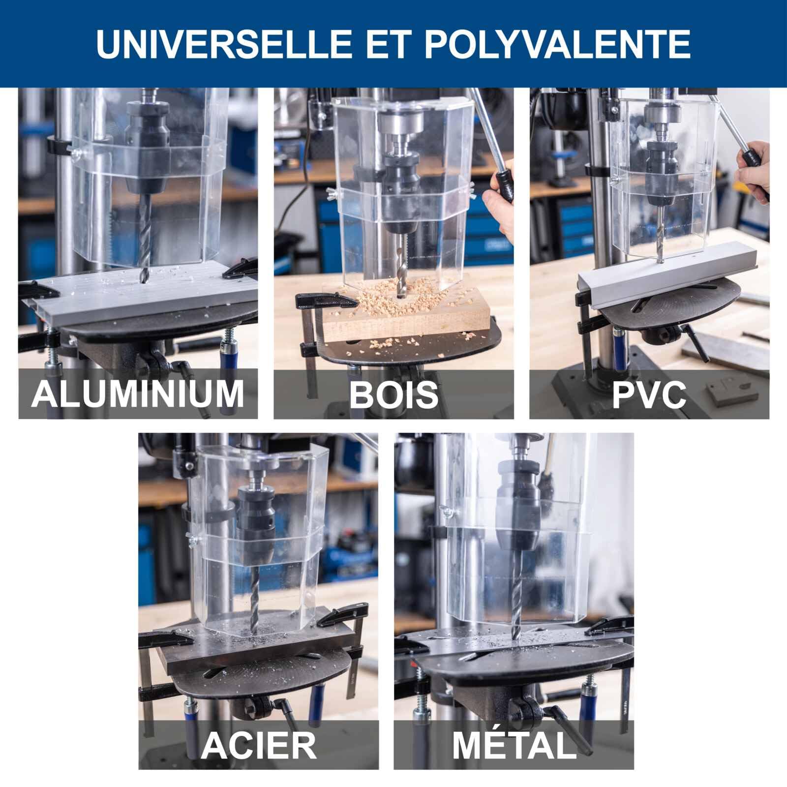 Scheppach Perceuse à colonne TBM300Vario - 750W - table 240 x 240 mm - 440-2580 tr/min - inclinable - mandrin 1-16 mm - profondeur de perçage 80 mm