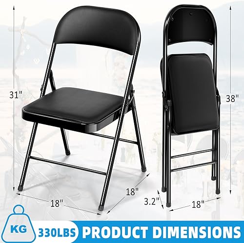 Miniatura 3 de Sillas plegables con asientos acolchados, paquete de 4 sillas plegables acolchadas con marco de acero para el hogar y la oficina, eventos en