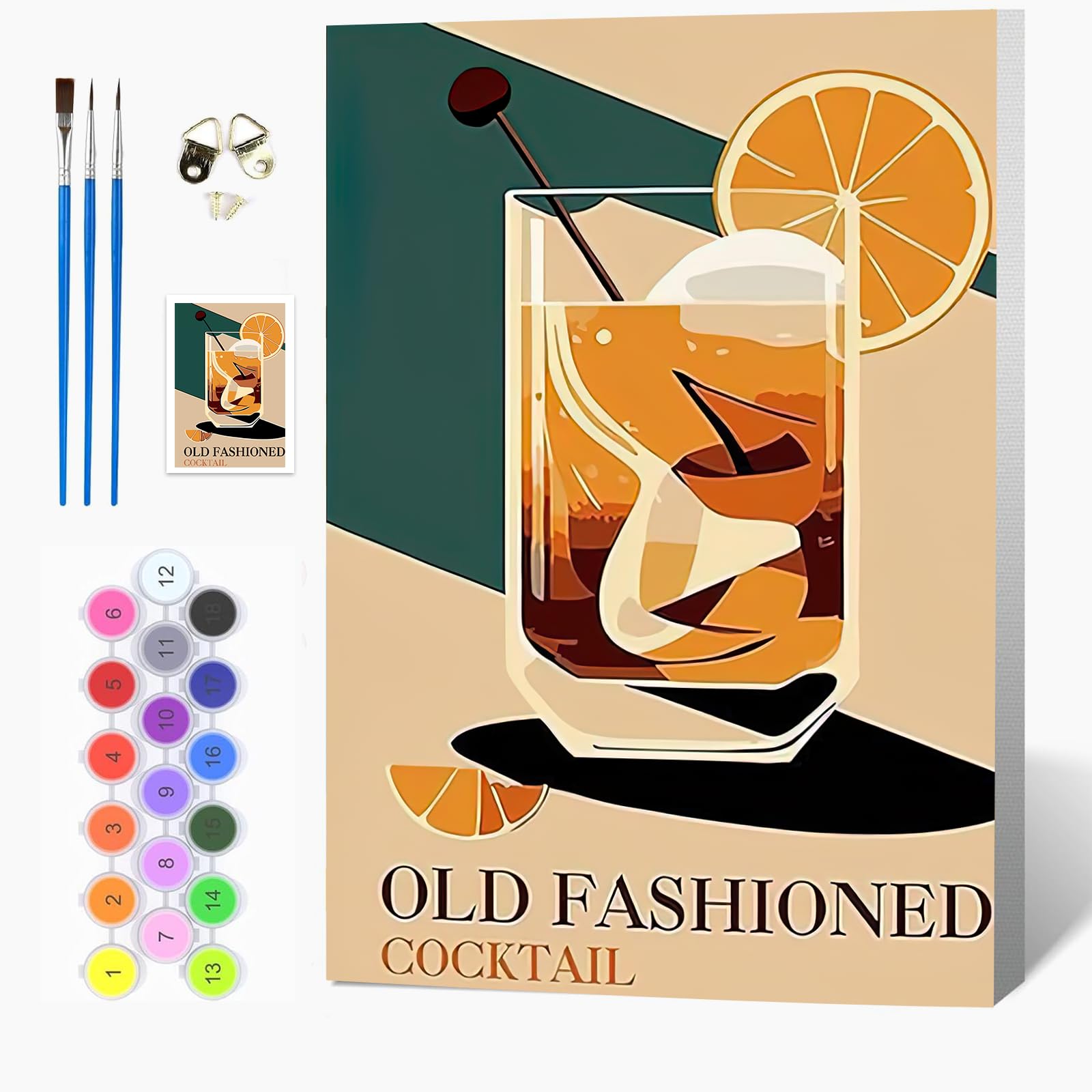 Auremi Drinks Paint by Numbers Kits Kids Adults, Vintage Painting by Number Kits On Canvas,Framed DIY Color Oil Painting Acrylic Paints,Home Wall Decor 20x30cm