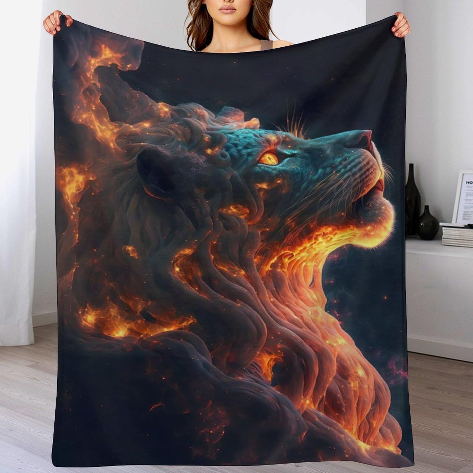 Couverture lion flanelle plaid canapé doux chaud 140x180cm