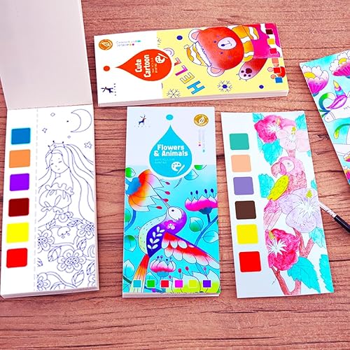 Miniatura 7 de Juegos de pintura de acuarela para niños, libro de pintura de acuarela de bolsillo, libros de acuarela para colorear para niños de 4 a 8 años, para