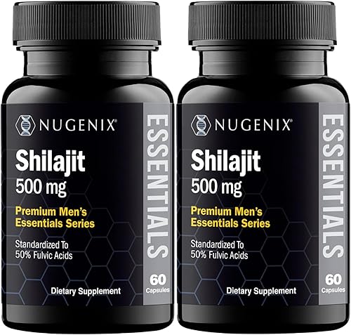 Nugenix Essentials Shilajit Cápsulas Suplemento - 500 mg, estandarizado al 50% de ácidos fúlvicos, Himalaya, Shilajit puro para hombres, 120 cápsulas