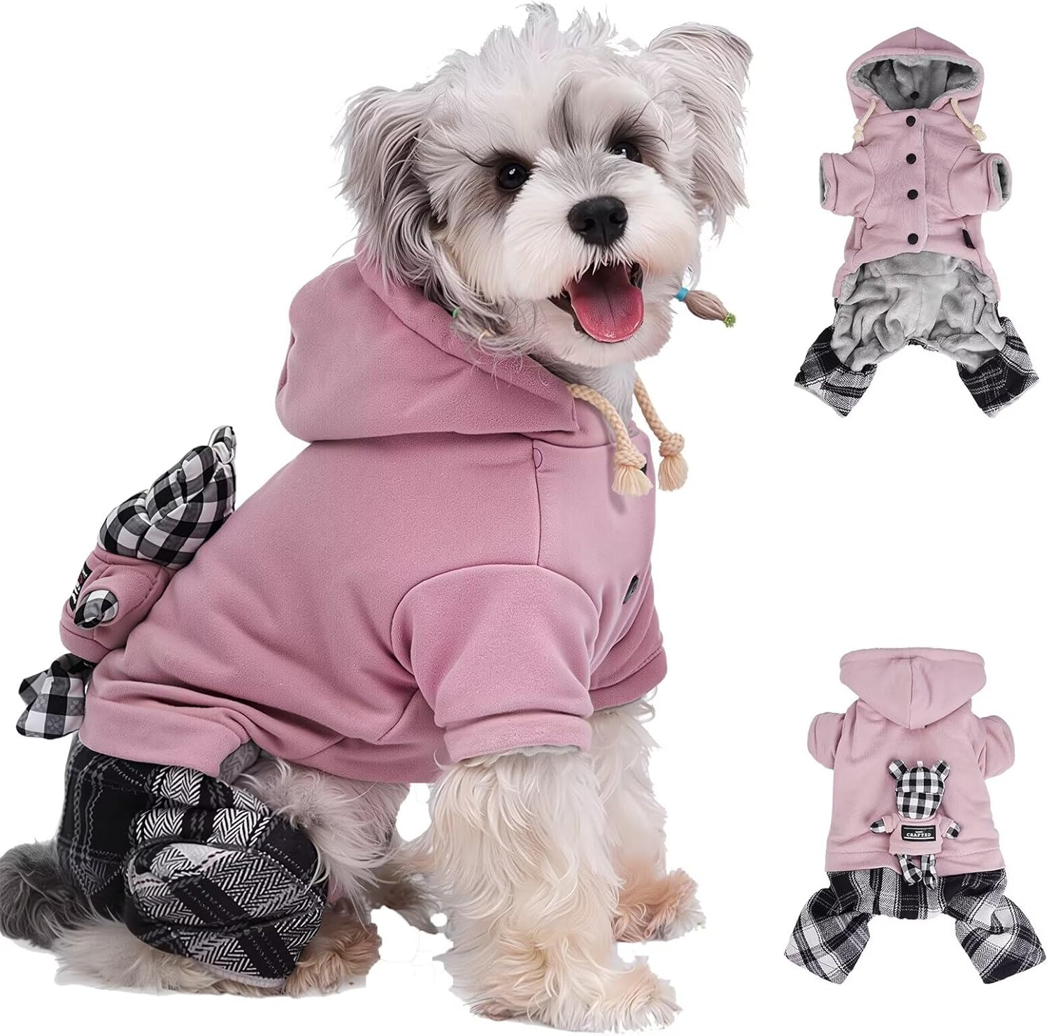 Warm Plush Lined Coat with snap Fastener and Cartoon Plush Toy Hood for Fall Winter Cold Weather Outfit