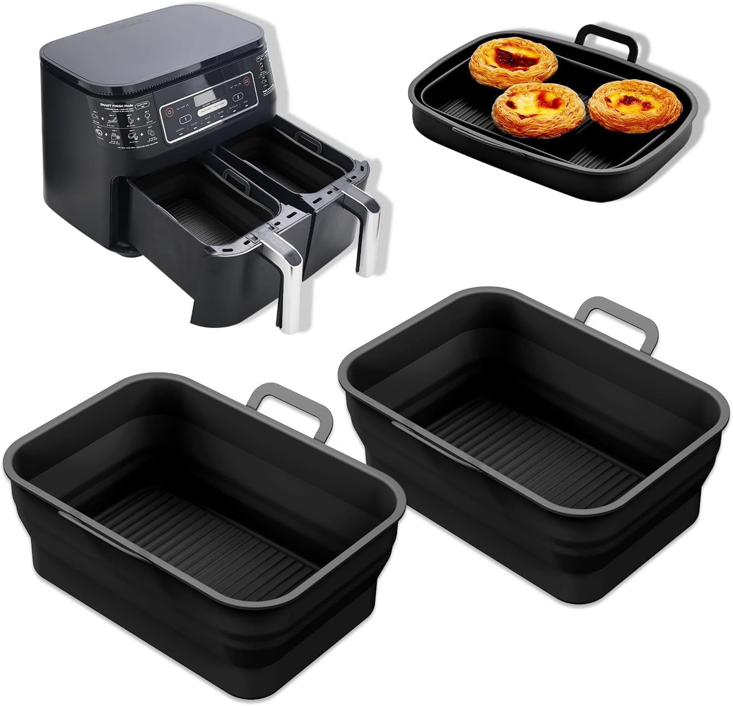 Collapsible 2-Pack Air Fryer Silicone Liners for 8QT & 10QT NINJA Foodi Dual, Rectangular Air Fryer Silicone Pot, Reusable Silicone Air Fryer Basket for Air Fryer Accessories(Black) Collapsible 2-Pack Air Fryer Silicone Liners for 8QT & 10QT NINJA Foodi Dual, Rectangular Air Fryer Silicone Pot, Reusable Silicone Air Fryer Basket for Air Fryer Accessories(Black)