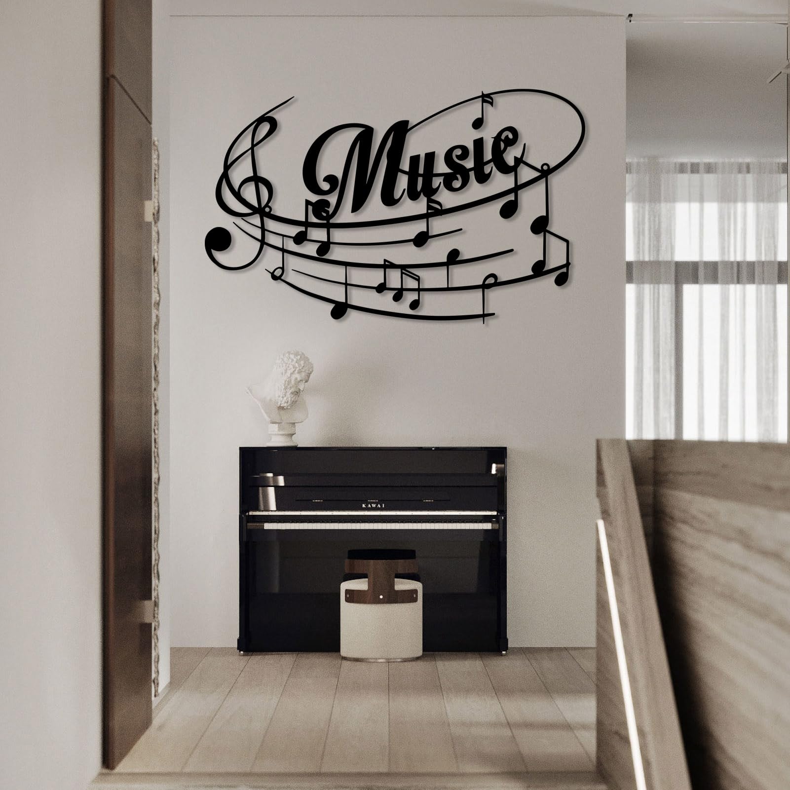 Decoración de Pared de Metal con Notas Musicales de Lujo, partituras con Pentagrama y Grabado Musical, decoración para Sala de Estar/Oficina (Negro, 105 x 65 cm)