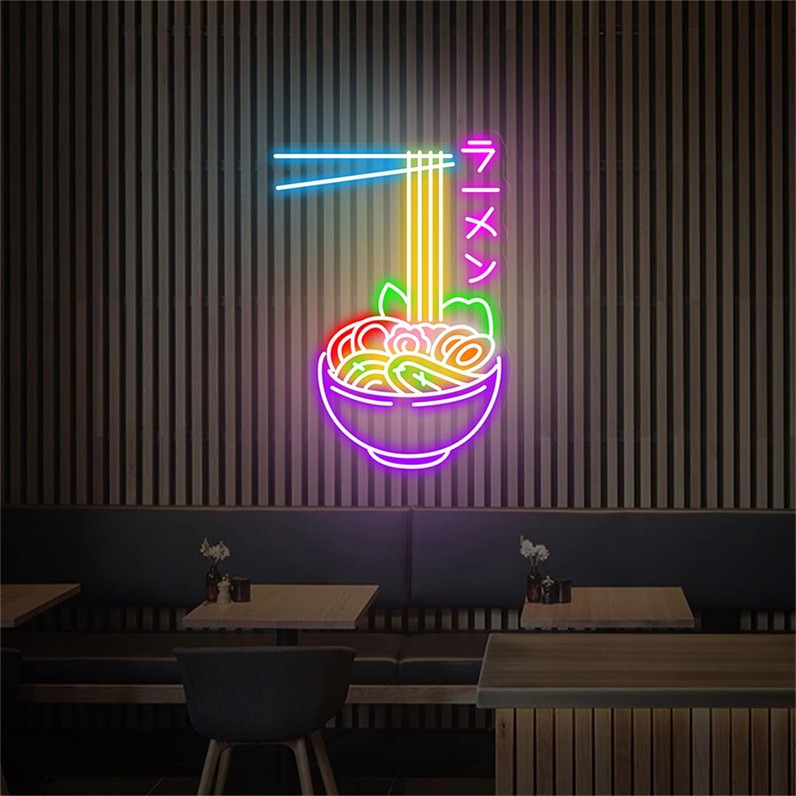FINOTI Ramen Neon Lights for Wall Decor, Noodle Light Up Signs, USB With Switch, Modern Acrylic Rectangular Neon Sign, Indoor Decorative Use