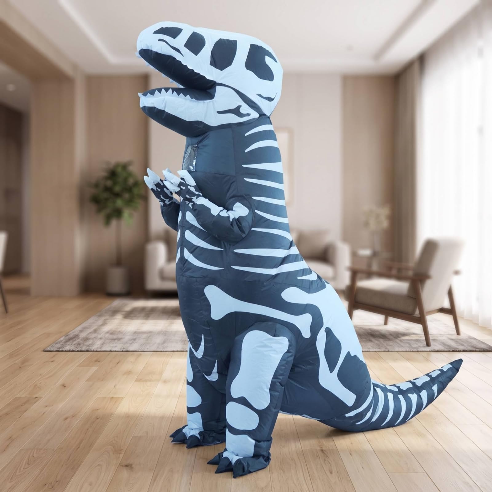 Sharplace Disfraz de Dinosaurio para Adulto Inflable Esqueleto Traje Hinchable Completo Ventilador Ligero Cómodo Visibilidad Alta Material Poliéster Plástico
