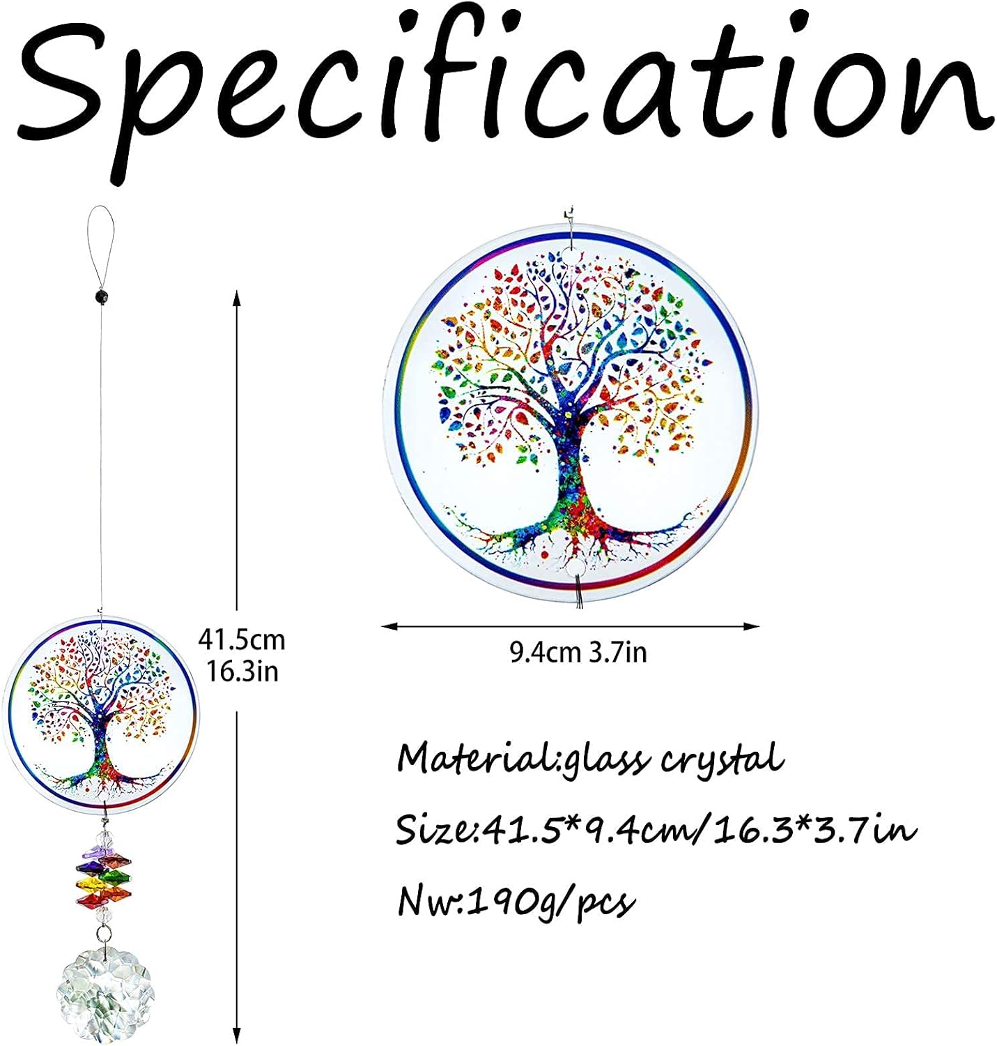 H&D HYALINE & DORA Hanging Crystal Suncatchers Ornament,Chandelier Wind Chimes with Chakra Tree of Life Window Wall Art Decor Pendant