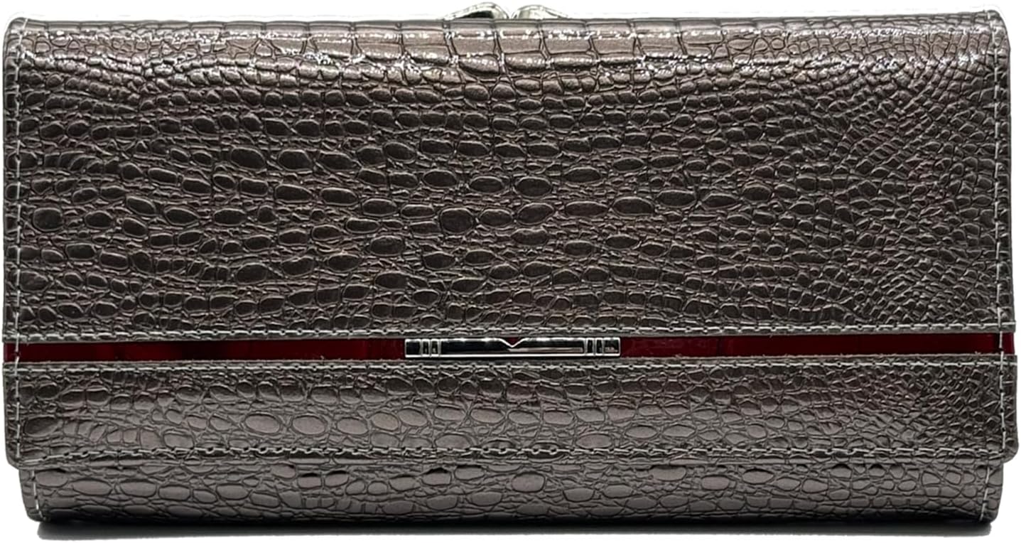Women's Long Leather Wallet Credit Card Purse Ladies Casual Fashion Clutch Trifold Genuine Leather Black Burgundy Multi-Color