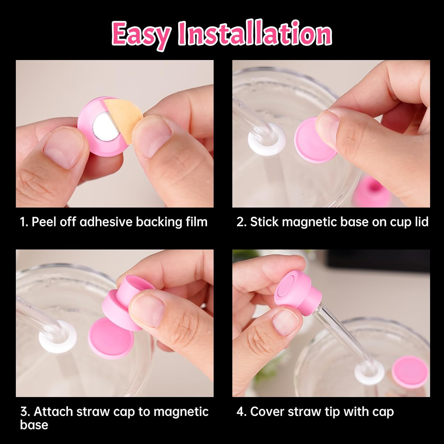 NiHome 4PCS Pink Magnetic Straw Covers for BrüMate Era & Resa Tumblers & Cups, Compatible with Most Straw Lids, Food-Grade Silicone Straw Toppers with Magnetic Base Adapter, BPA-Free & Dishwasher Safe - Image 6