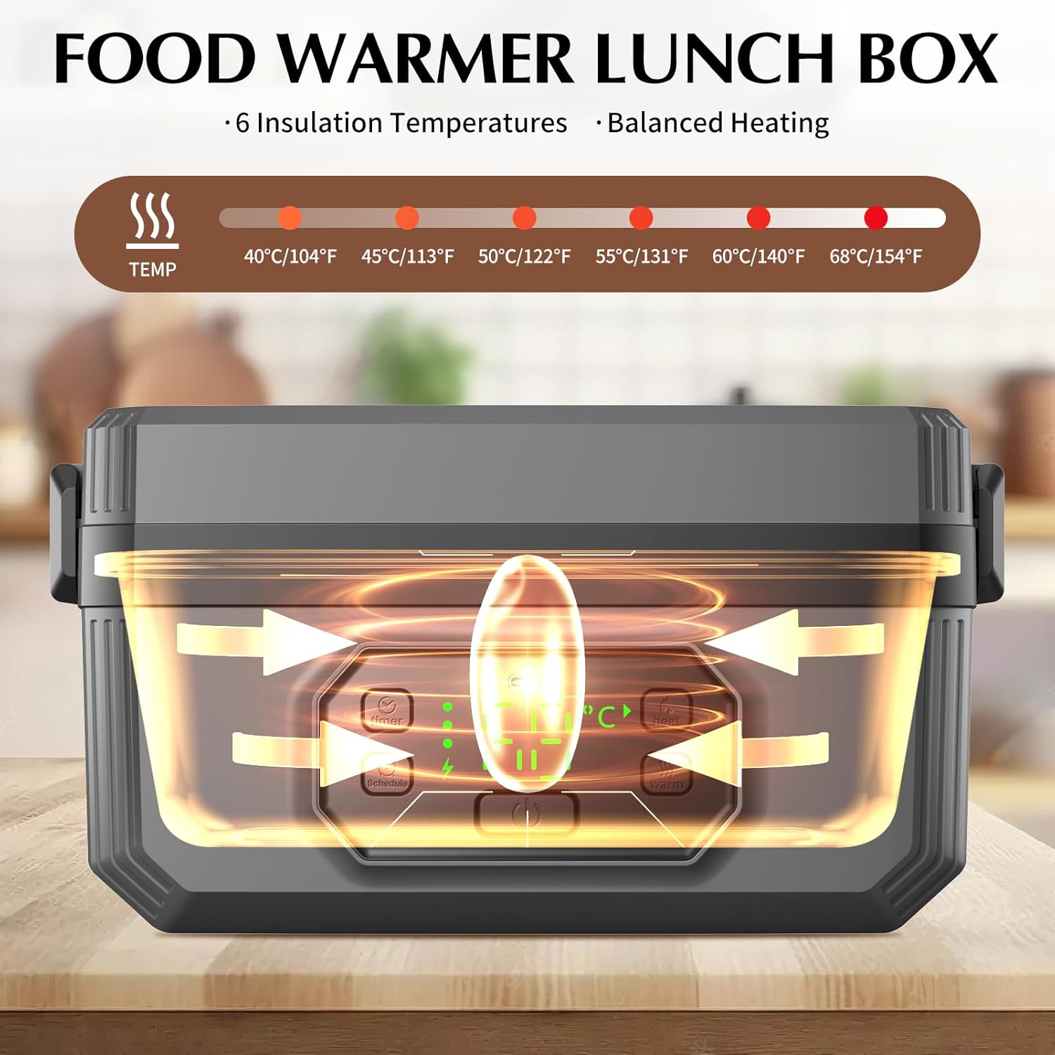 Electric Lunch Box for Adults with Timer - 1.6L Cordless Electric 24000mAh Battery-Powered Heated,5-Sided Heating & Smart Reservation - Portable Heated Lunch Box for Office, Truck, Camping - Image 3