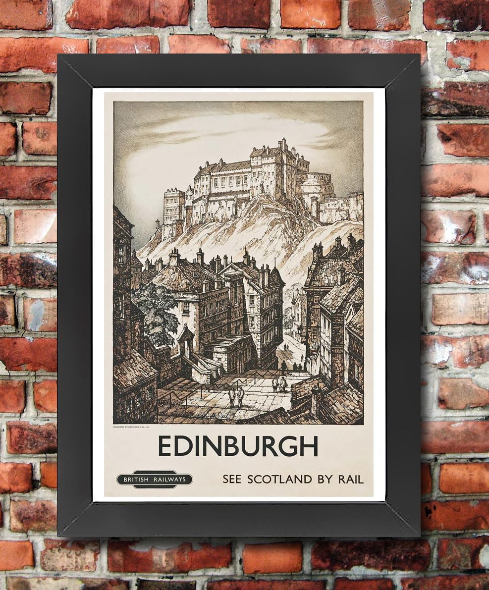 Affiche Prints Vintage Framed Edinburgh Castle Scottish Travel Scotland Tourism Poster British Railways Print - A4