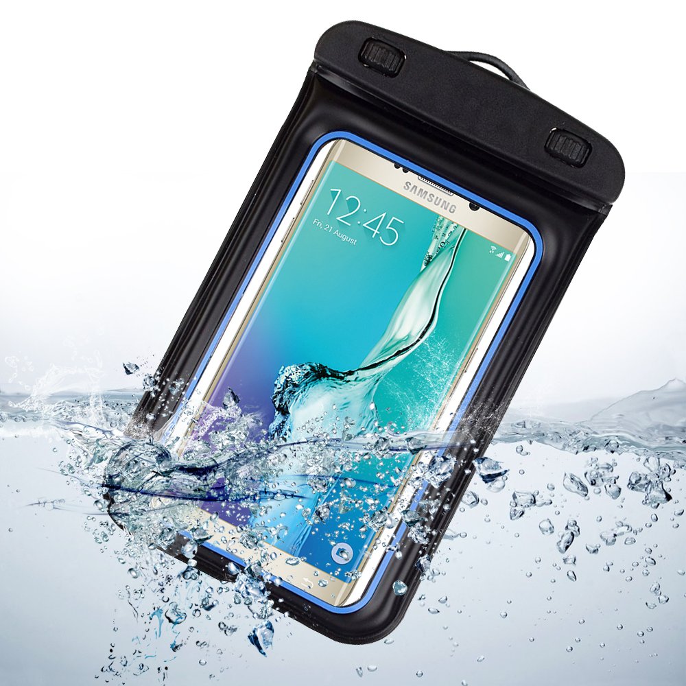 SumacLife Waterproof Snowproof Pouch Dry Bag Case for Samsung Galaxy Note 5 V / S6 Active / S6 Edge + Plus/OnePlus Two/Microsoft Lumia 640 XL (Black/Blue)