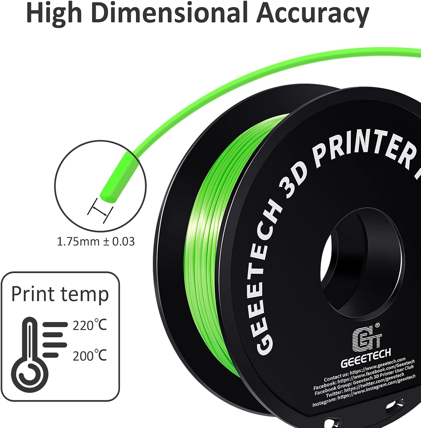 GEEETECH PLA Filament Silk Green