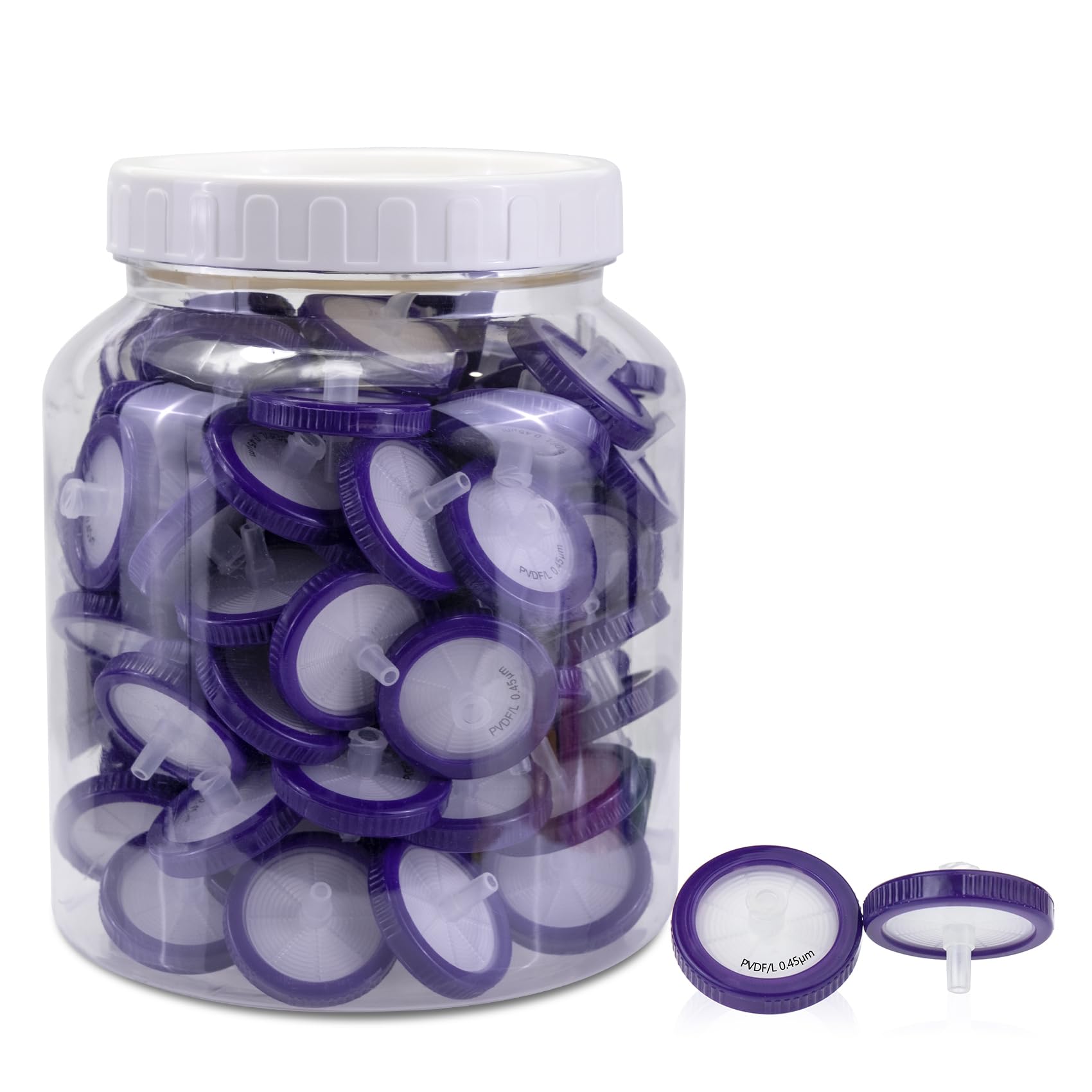 100 piezas Filtros de Jeringa de PVDF Hidrofílicos de 0,45 μm Tamaño de Poro, Diámetro de Membrana de 33 mm, Filtro de Jeringa de laboratorio para ciencia biomédica