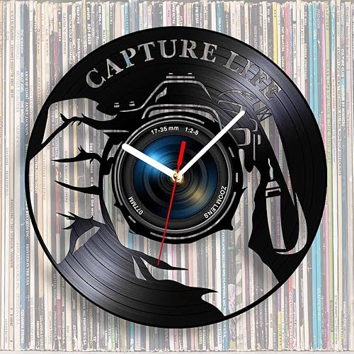 Miniatura 6 de Timethink Reloj de pared con cámara flash de 12 pulgadas, reloj de pared analógico moderno y silencioso sin tictac, funciona con pilas, para estudio