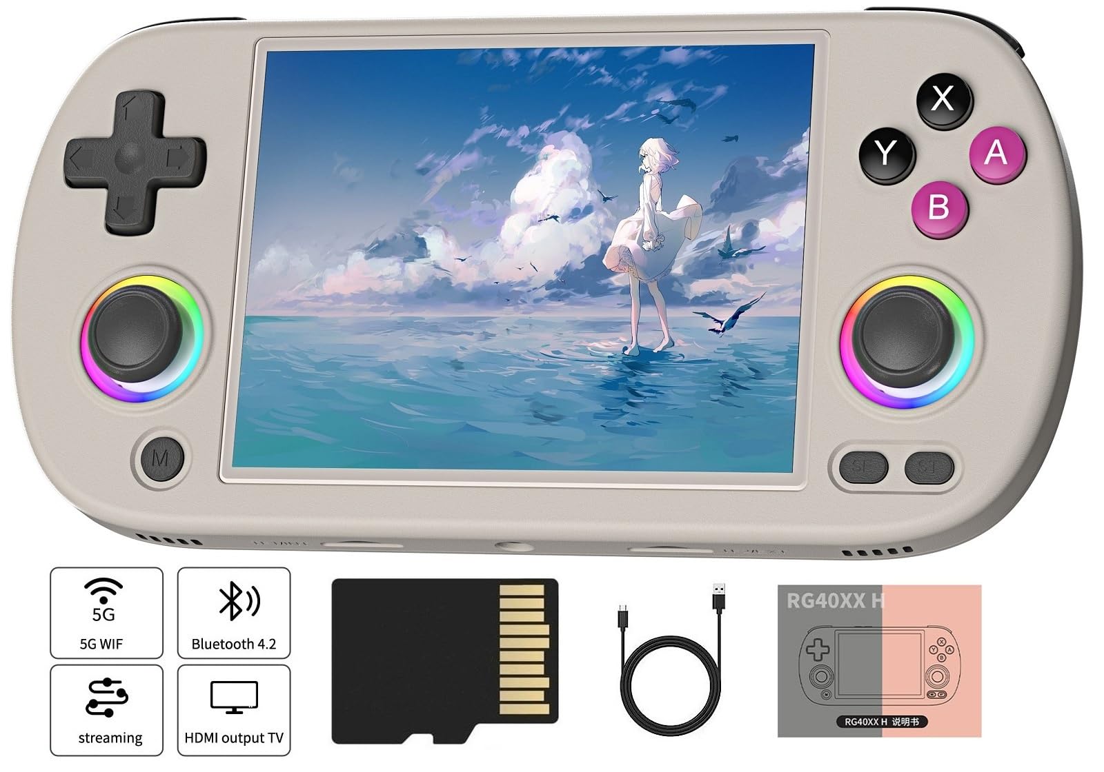 Voacle RG40XX H Retro Handheld Game Console , 4.0 Inch IPS Screen Linux System Built-in 64G TF Card 5488 Games Support HDMI TV Output 5G WIFI Bluetooth 4.2(Gray)