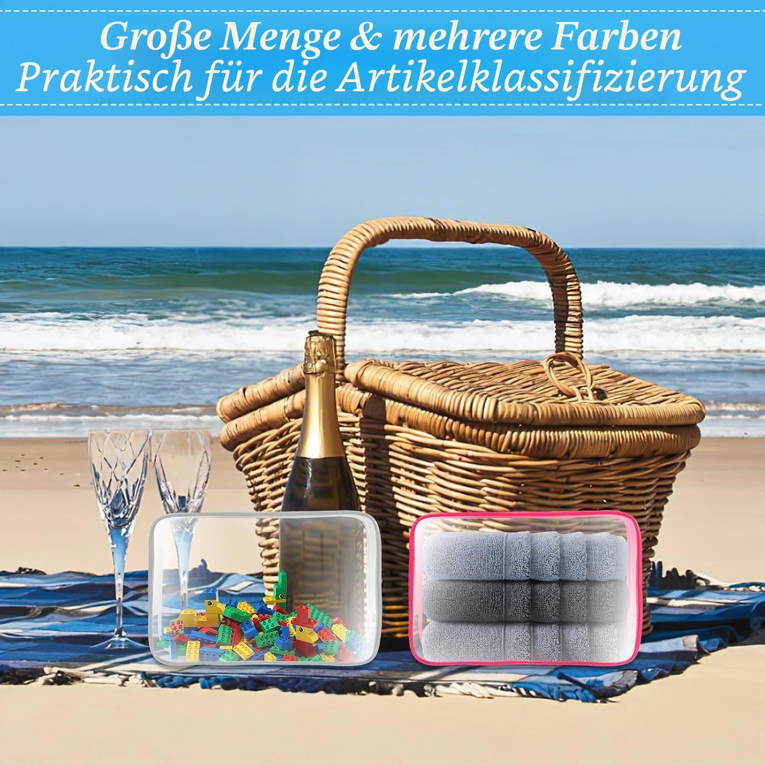 60 Stück transparente Kulturbeutel, PVC-Kosmetiktasche mit Reißverschluss