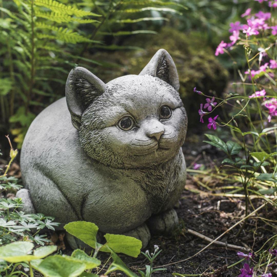 Discount Garden Statues Antique Grey Small Stone Cast 'Fat Cat' Garden Ornament