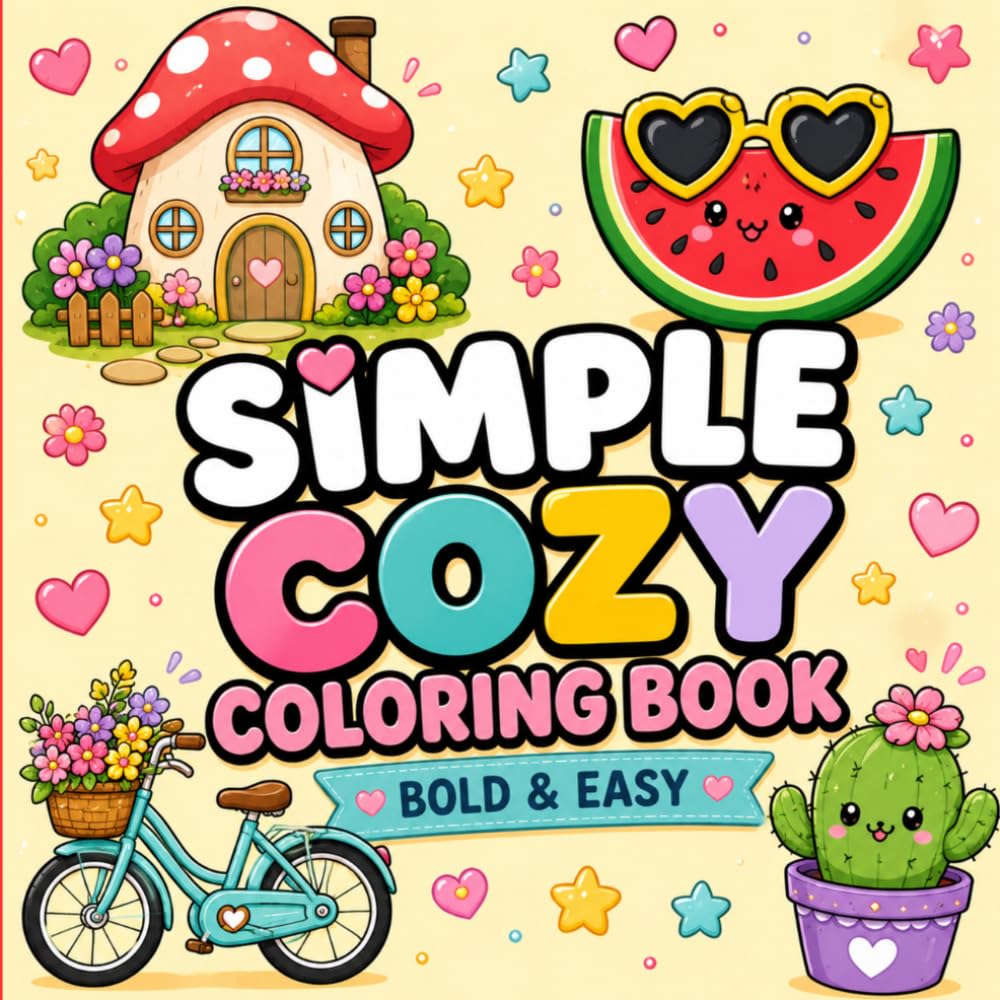 Simple Cozy Coloring Book: Bold & Easy Cute Designs for Teens & Adults