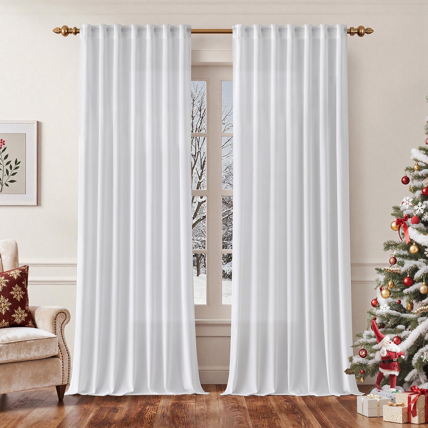 EMEMA White Privacy Sheer Curtains 84 Inches Long 2 Panels Set, Non-See-Through Light Filtering Privacy Semi Sheer Curtains for Bedroom Living Room,
