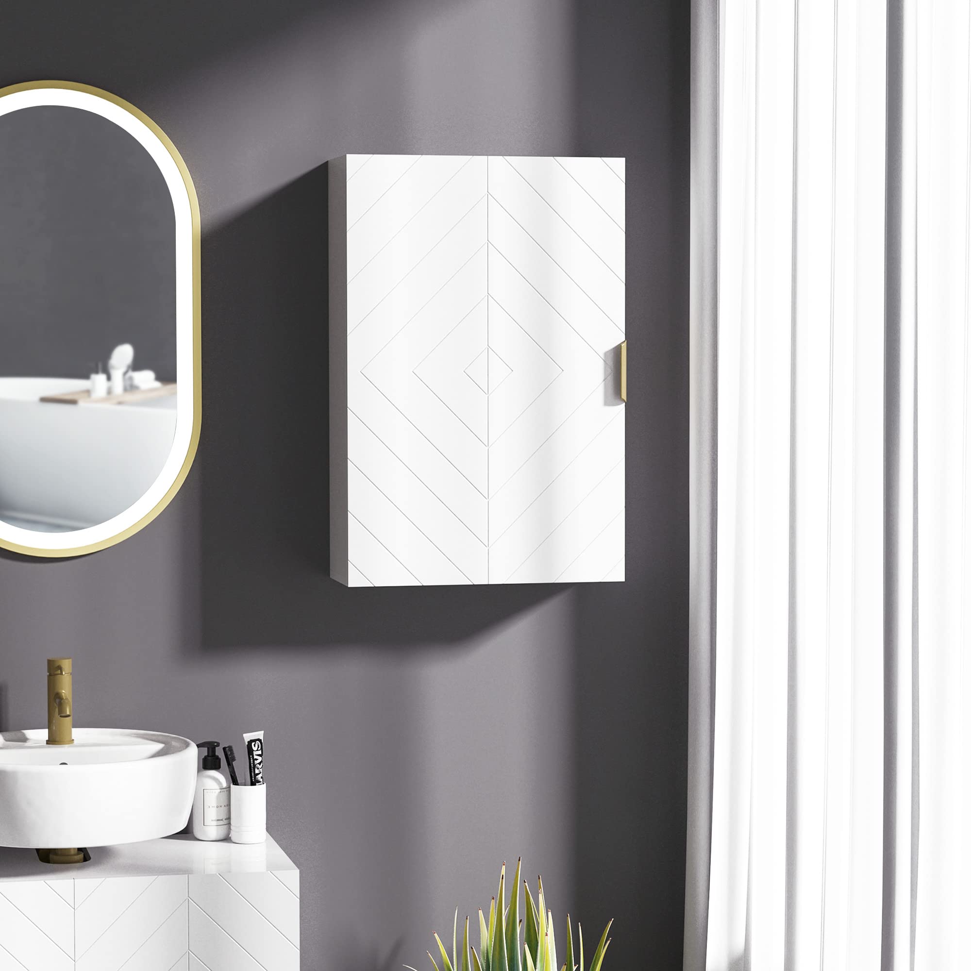 kleankin Armoire Murale de Salle de Bain- Meuble de Rangement - avec étagère réglable - dim. 40L x 15l x 60H cm Blanc